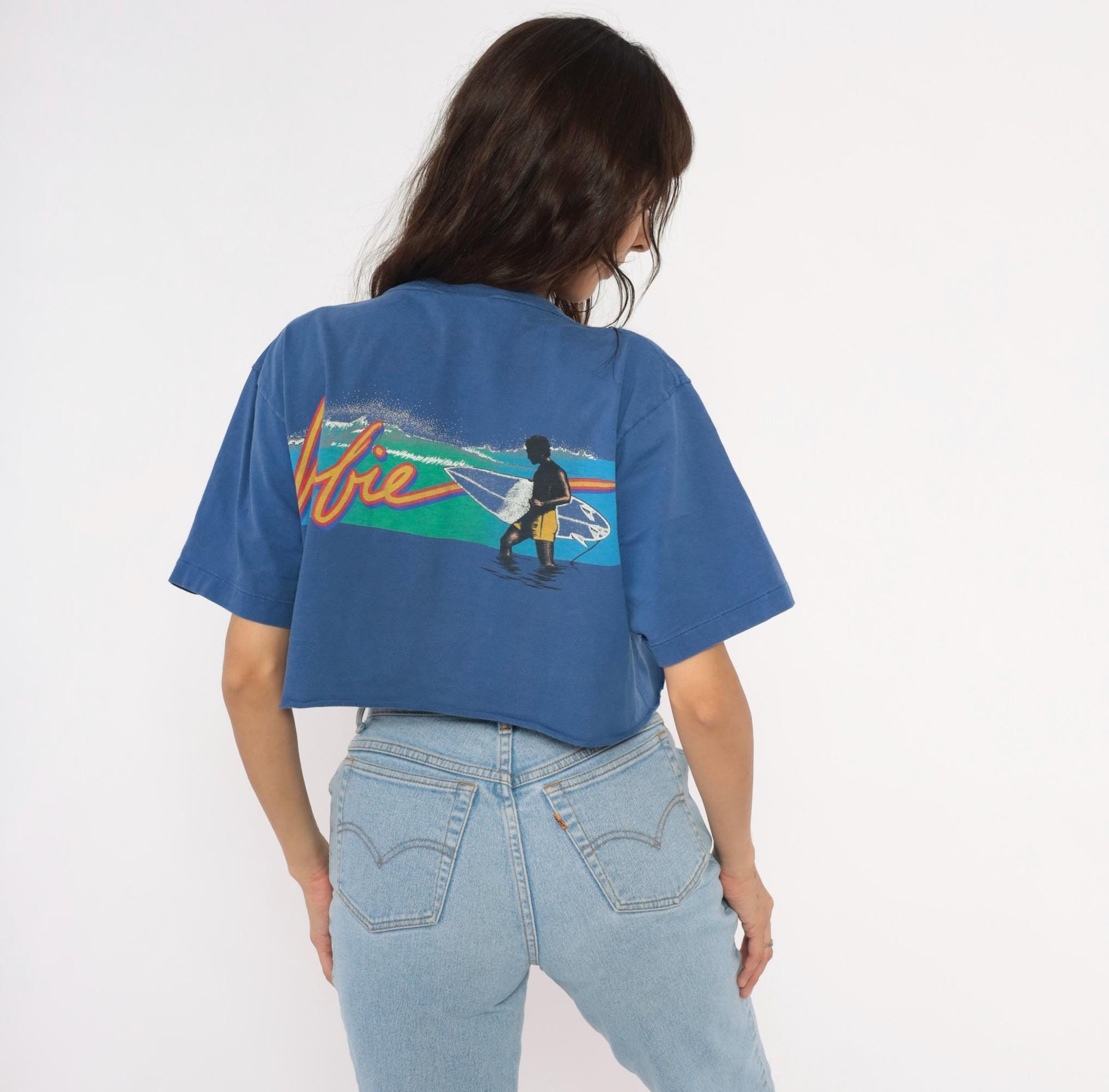 90s Hobie Surf Graphic Crop Tee Cobalt Blue Cotton Medium