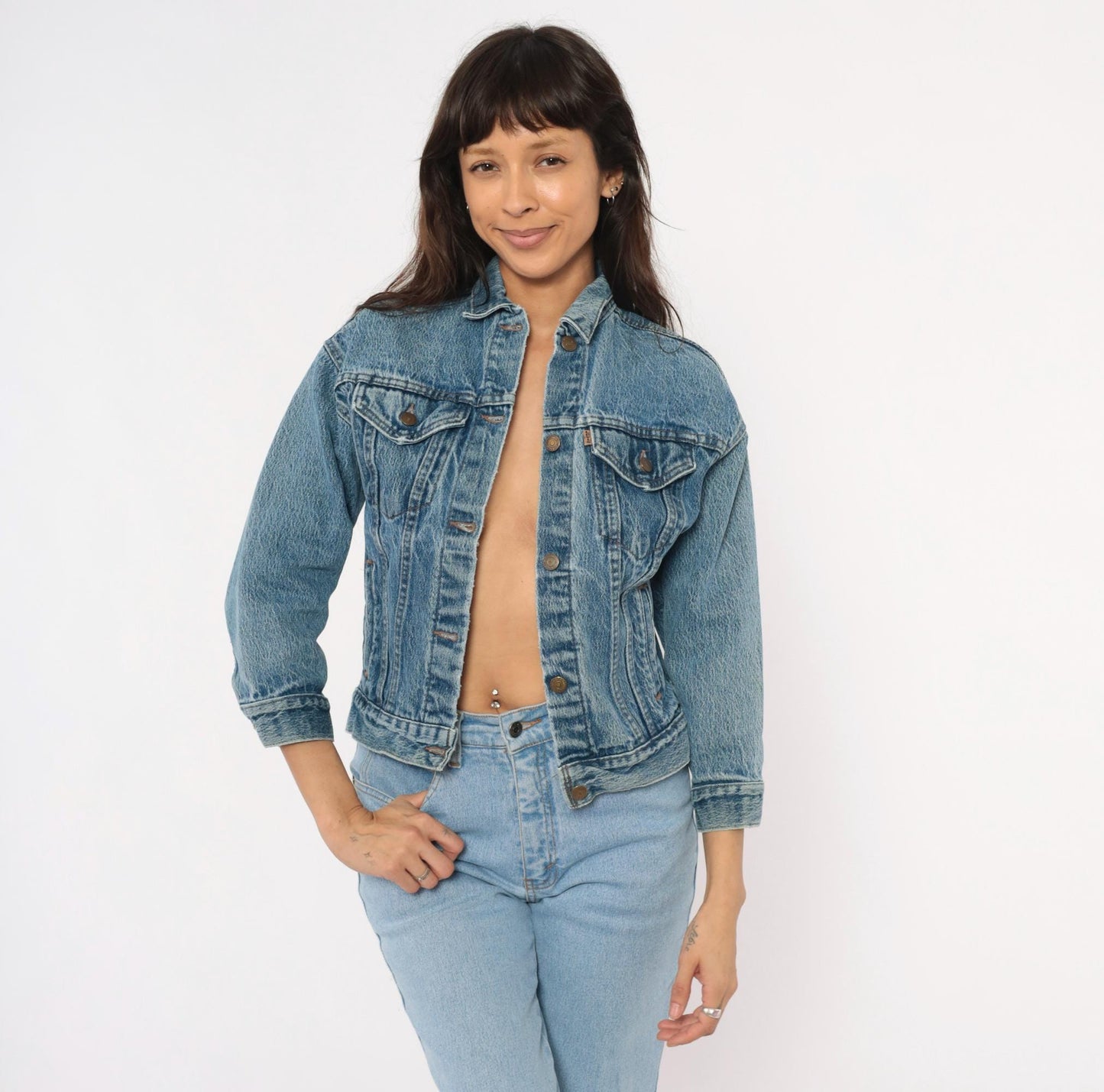 80s Levi's Denim Trucker Jacket Stonewash Blue Cropped Extra Small XS