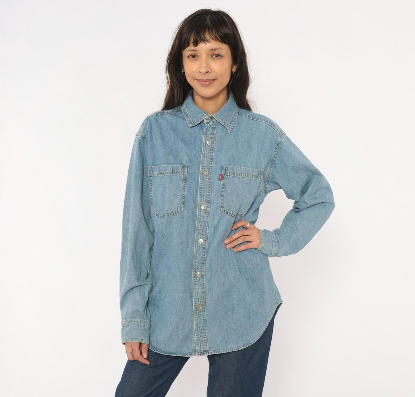 Levis Light Wash Denim Shirt Cotton Snap Button Small S
