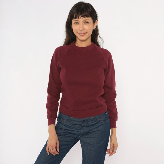 90s Jerzees Burgundy Raglan Sweatshirt Crewneck Solid Wine Pullover Extra Small XS