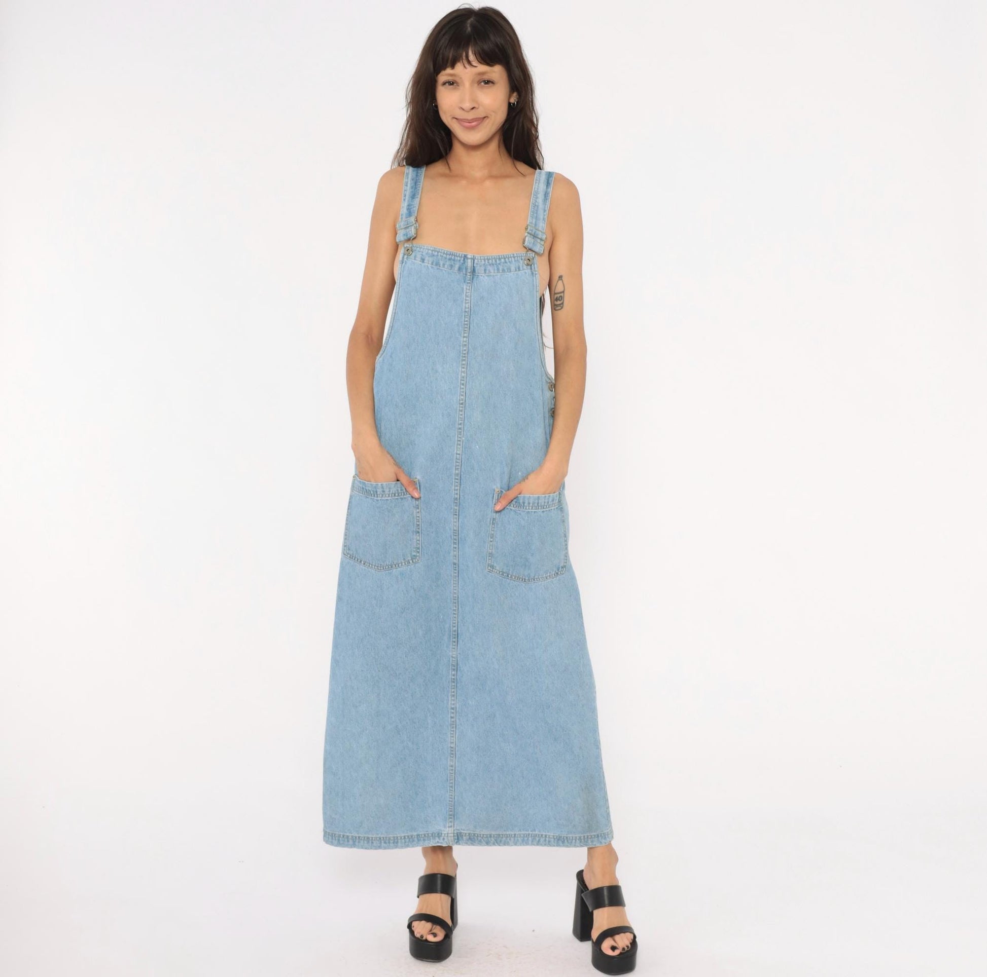 Y2K Faded Glory Light Blue Denim Overall Dress Maxi Length Medium M