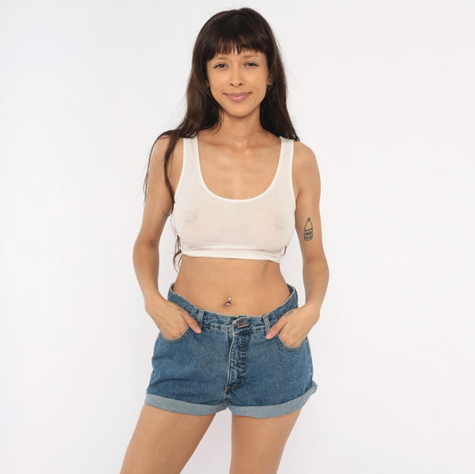 90s LondonJean Denim Shorts Cuffed Low Rise Blue Cotton Medium M