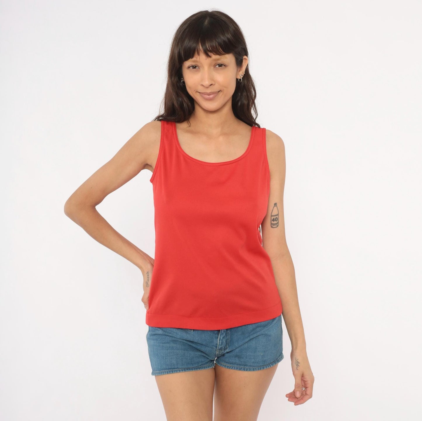 70s Loubella Extendables Red Tank Top Scoop Neck Fitted Small