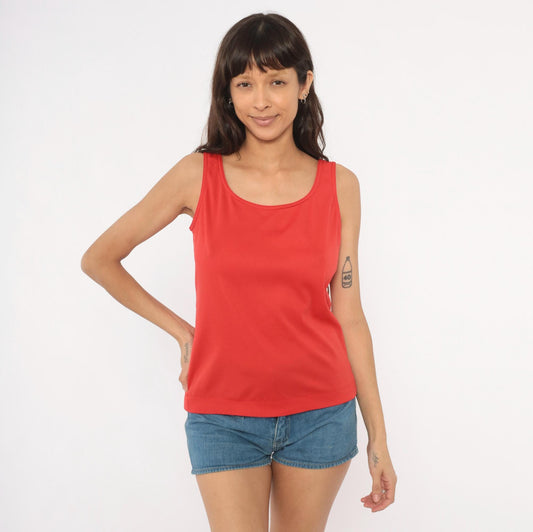 70s Loubella Extendables Red Tank Top Scoop Neck Fitted Small