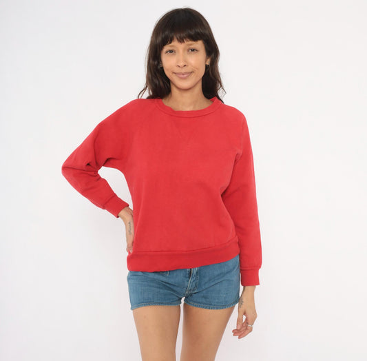 80s Firenze Red Crewneck Sweatshirt Raglan Sleeve Cotton Pullover Medium M