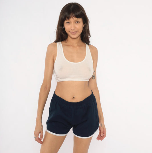 2000s Scoring Navy Athletic Runner Shorts White Trim Medium Large
