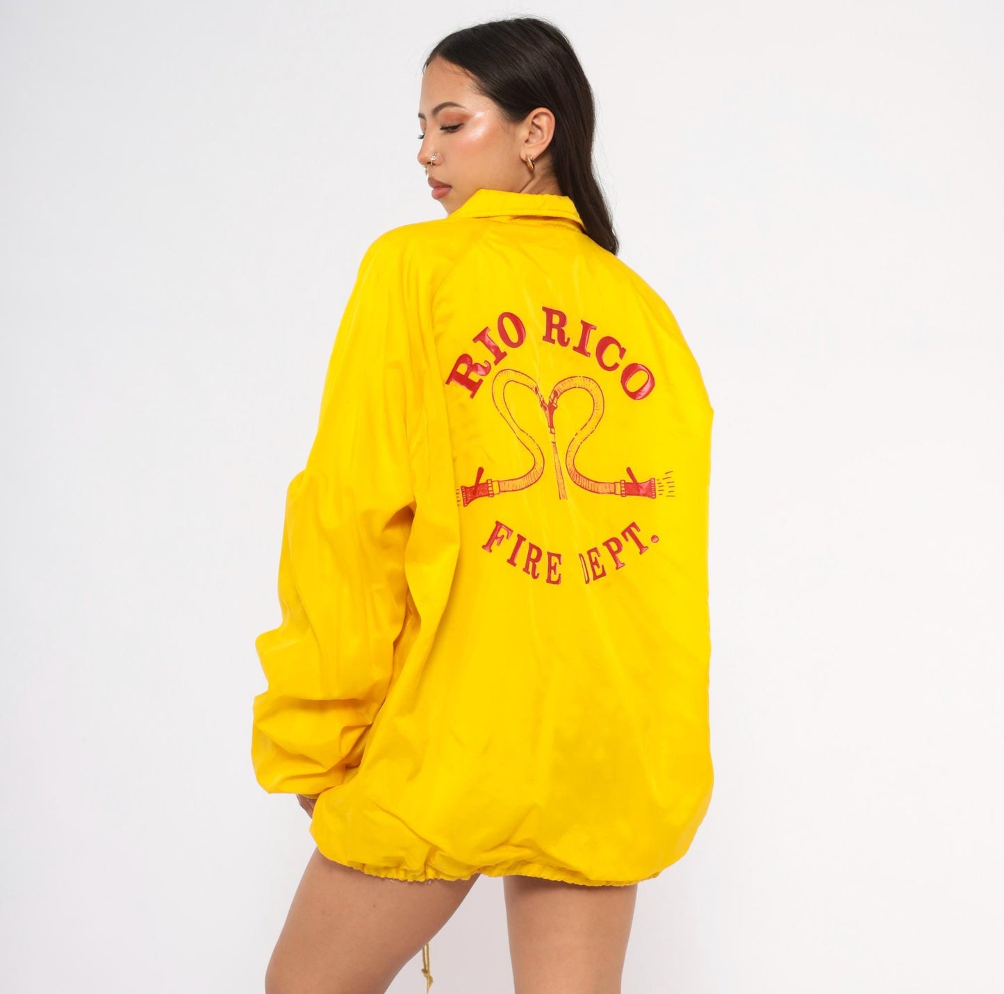 80s Rio Rico Fire Department Coach Jacket Yellow Nylon Windbreaker Extra Large XL