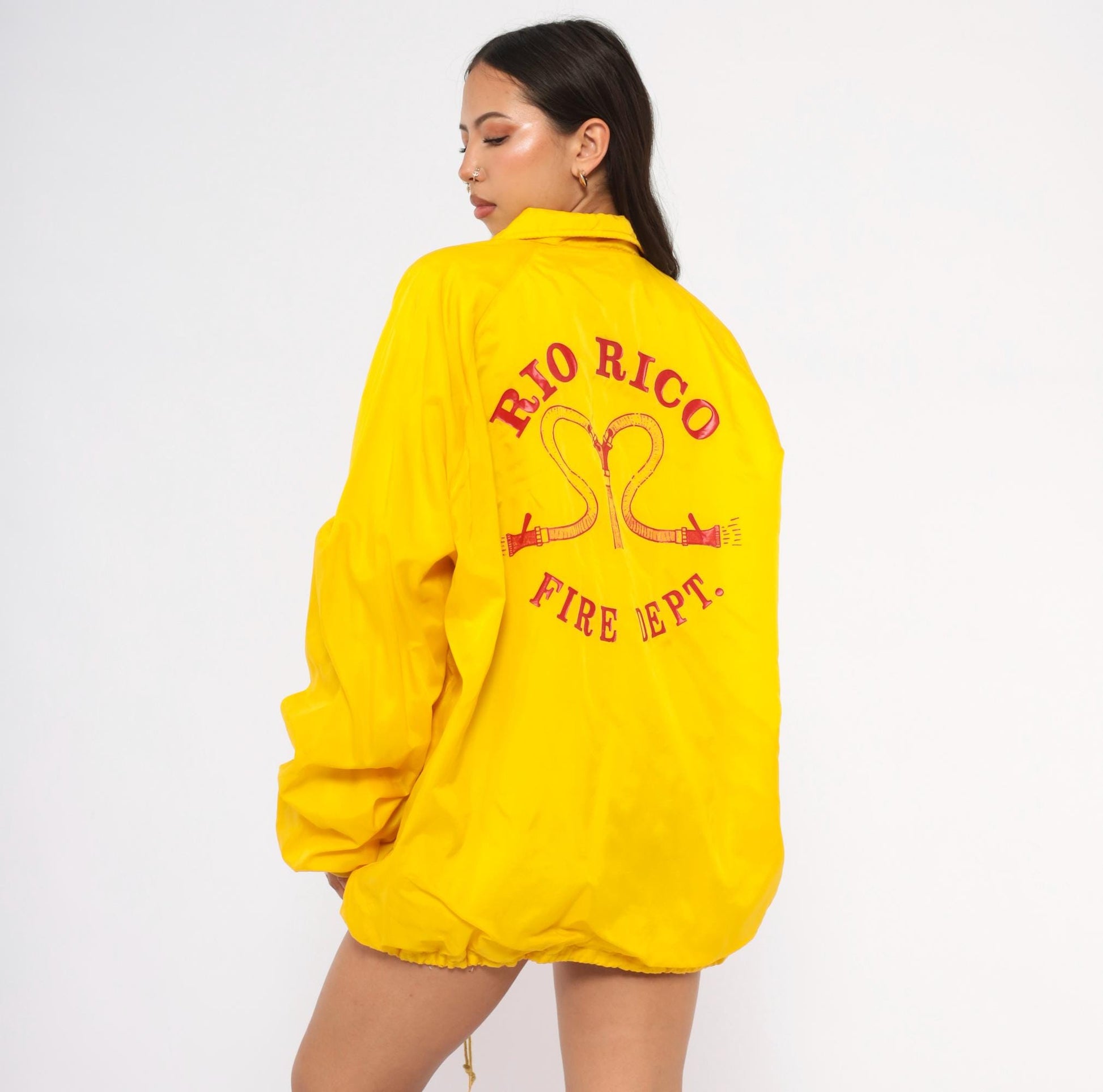 80s Rio Rico Fire Department Coach Jacket Yellow Nylon Windbreaker Extra Large XL