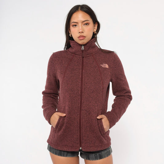 2000s The North Face Burgundy Fleece Jacket Raglan Small Petite