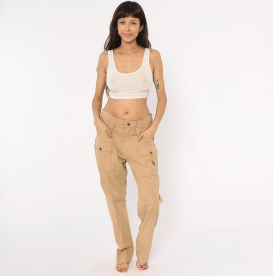 80s Bob Allen Cargo Pants Tan Cotton Straight Leg Low Rise Extra Large XL