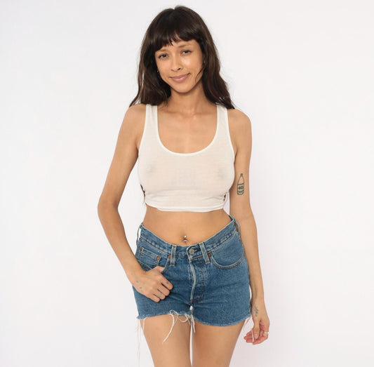 Levi's 501 Cutoff Shorts Blue Denim Button Fly High Rise Small