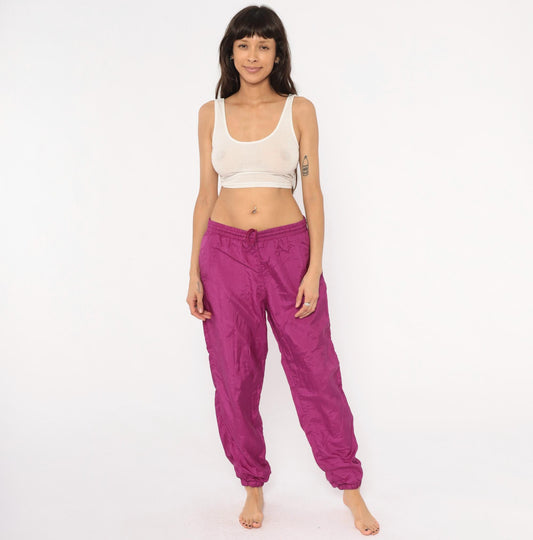 90s Magenta Windbreaker Track Pants Tapered Joggers Purple Small S