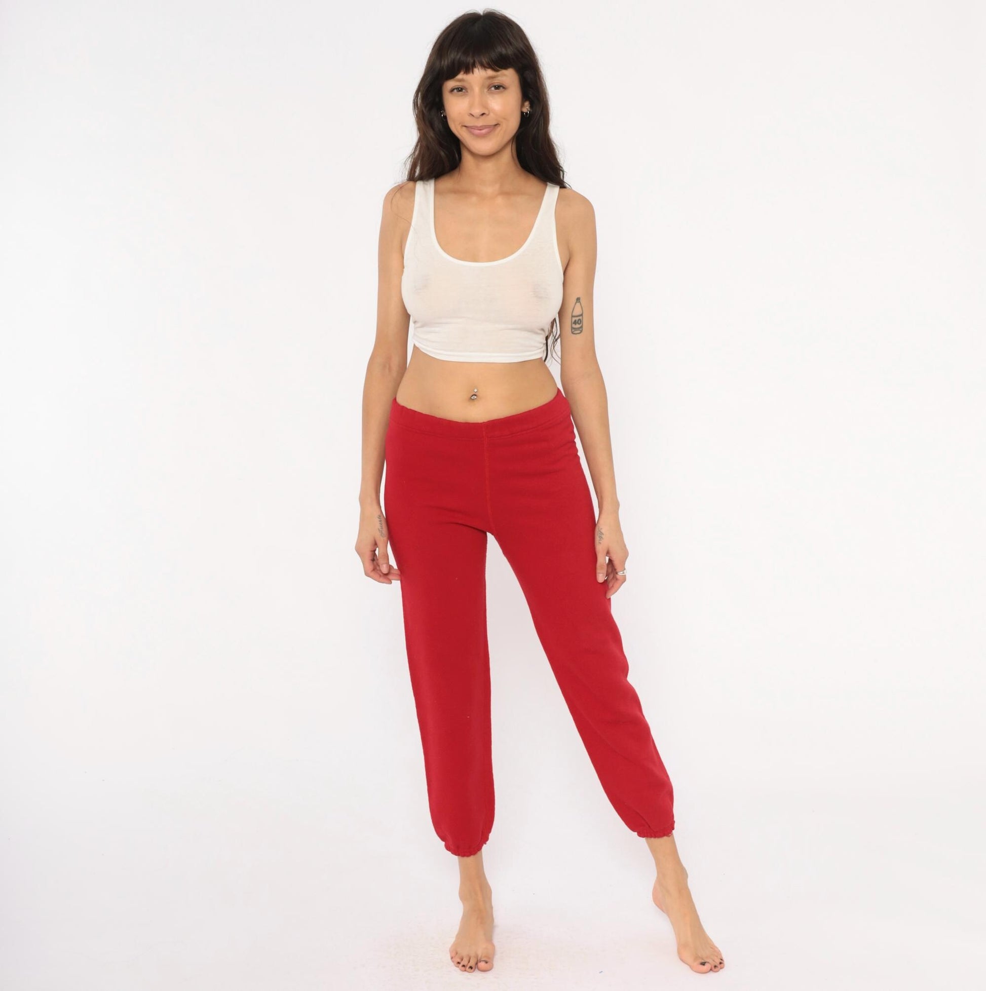 80s Heavyweight Sweats Discus Athletic Red Joggers Tapered Crimson Medium
