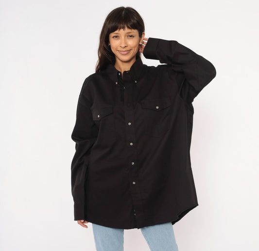 2000s Wrangler Black Western Shirt Cotton Snap Button XXL