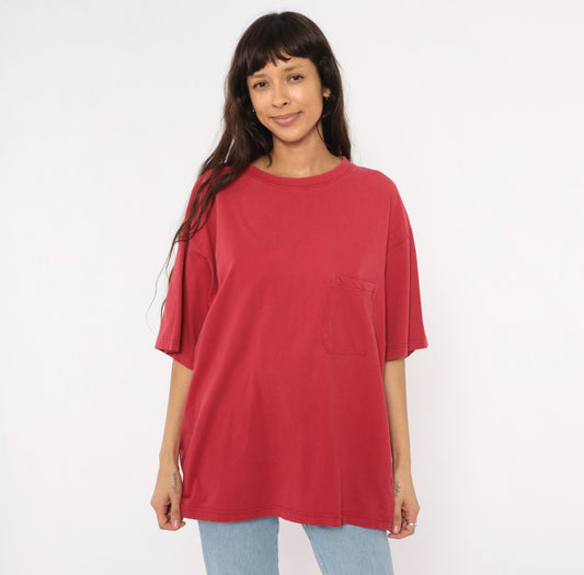 90s American Eagle Red Pocket Tee Cotton Crew Neck Large L