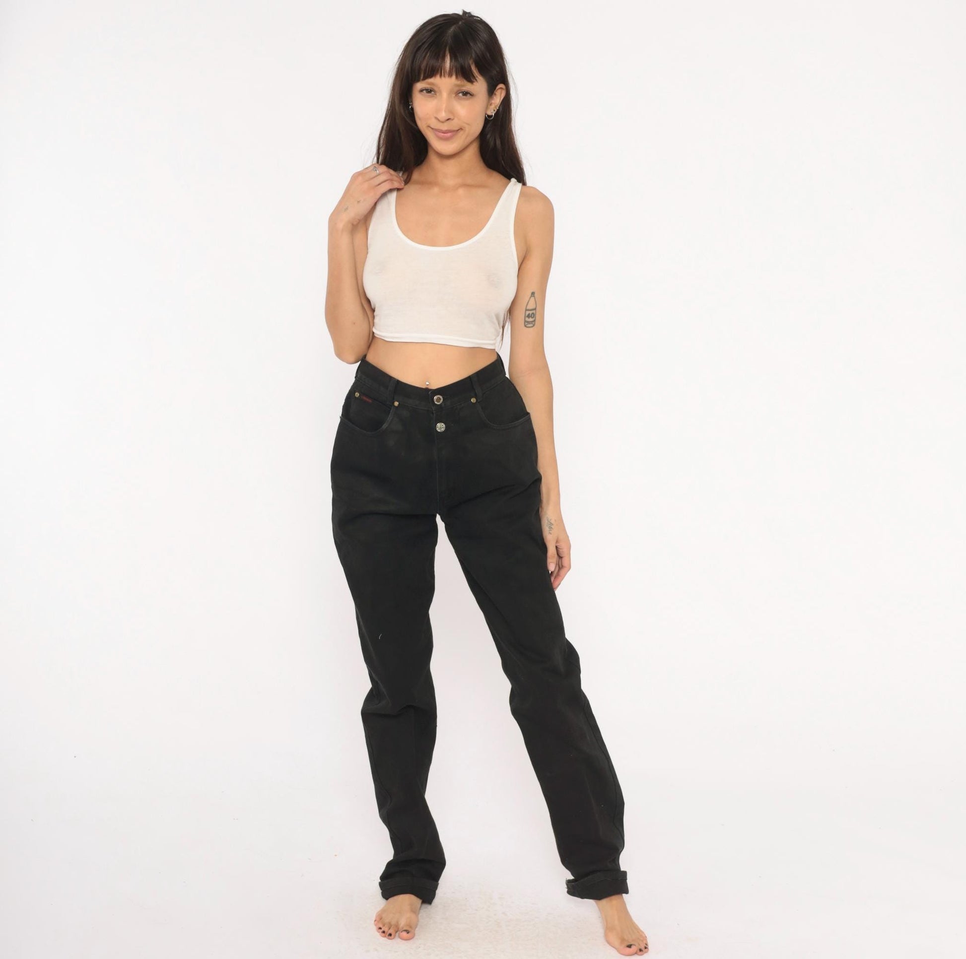 90s Lawman Western Black Denim High Waist Straight Leg Mom Jean Small