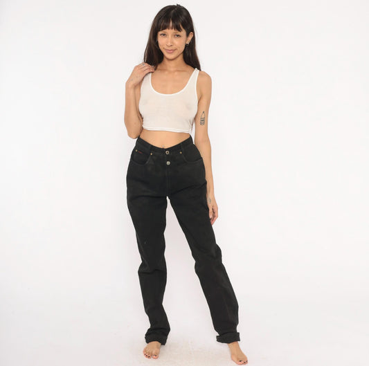 90s Lawman Western Black Denim High Waist Straight Leg Mom Jean Small