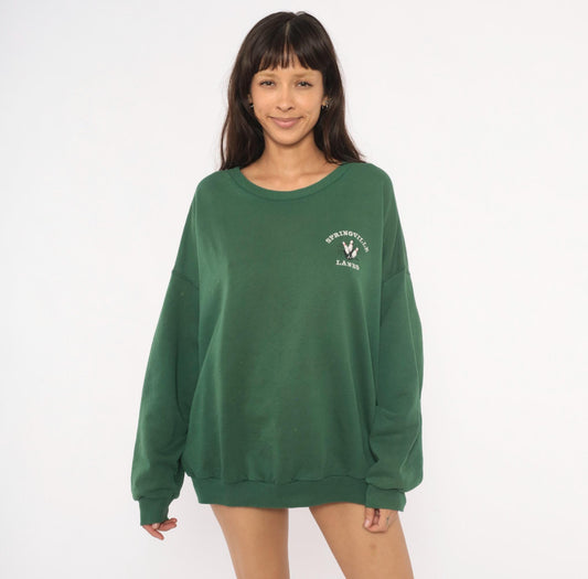 90s Springville Lanes Bowling Sweatshirt Forest Green Embroidered Hanes Plus Size XXL