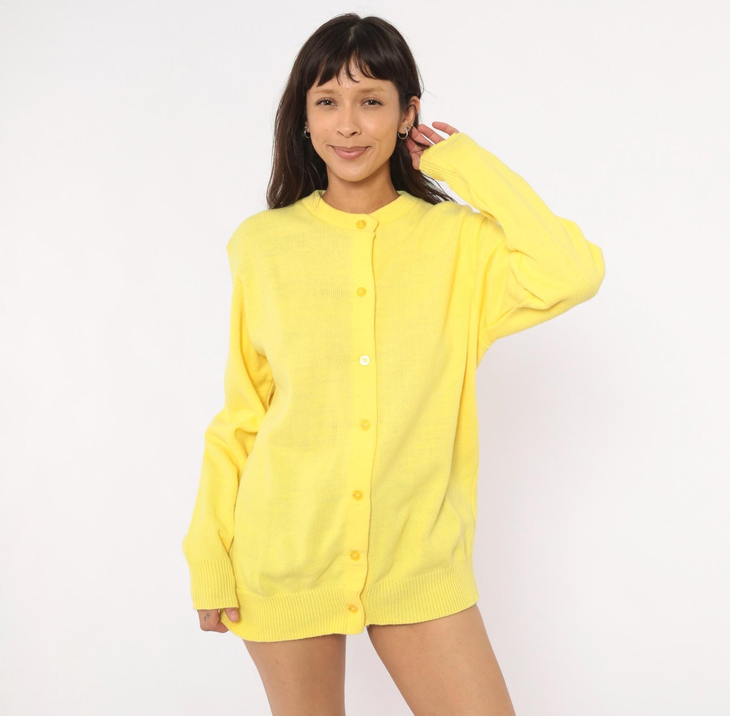 80s Yellow Cardigan School Apparel Button Front Knit Sweater Medium M