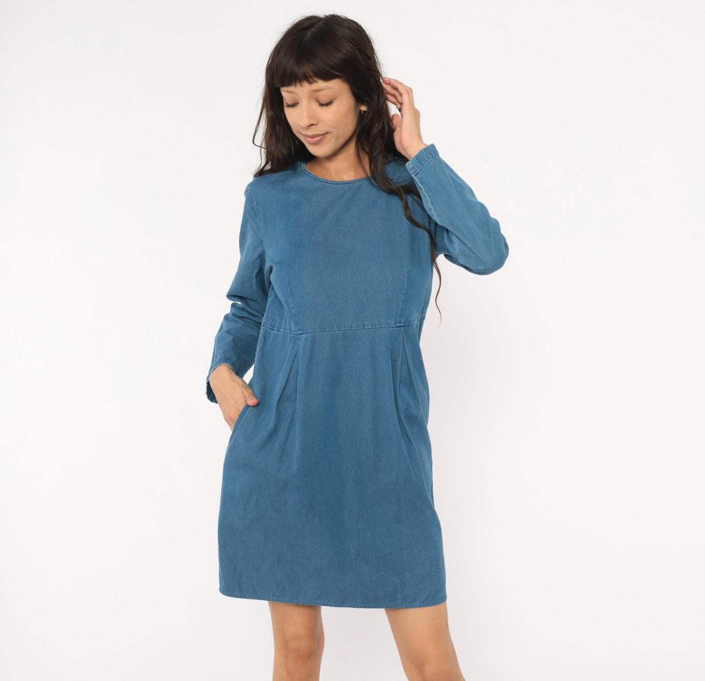 90s Talbots Denim Dress Knee Length Cotton Chambray Long Sleeve Medium M