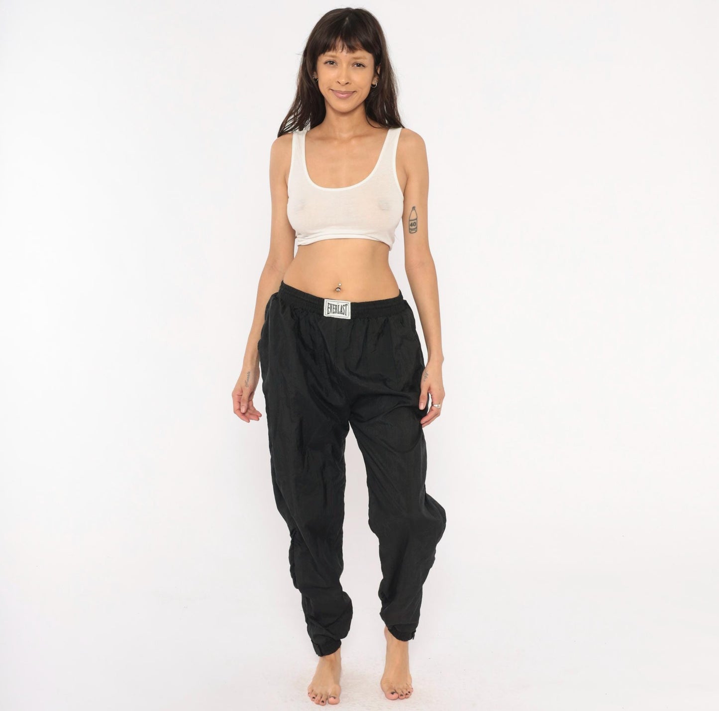 90s Everlast Black Nylon Track Pants Tapered Ankle Zip Medium M