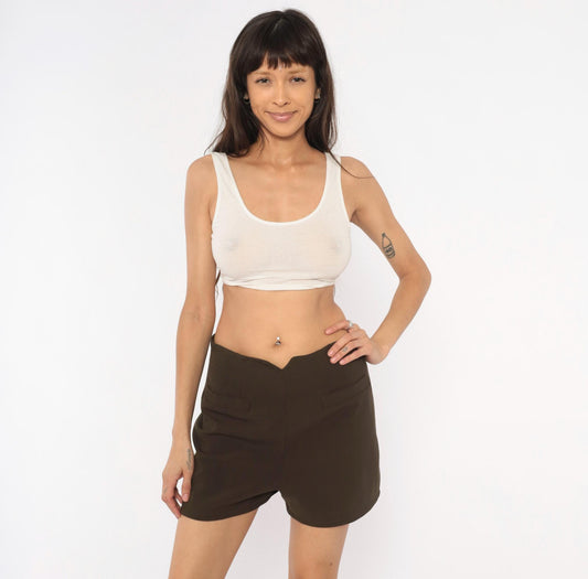 90s Virtue Olive Brown High-Rise Shorts Tailored V-Notch Medium M