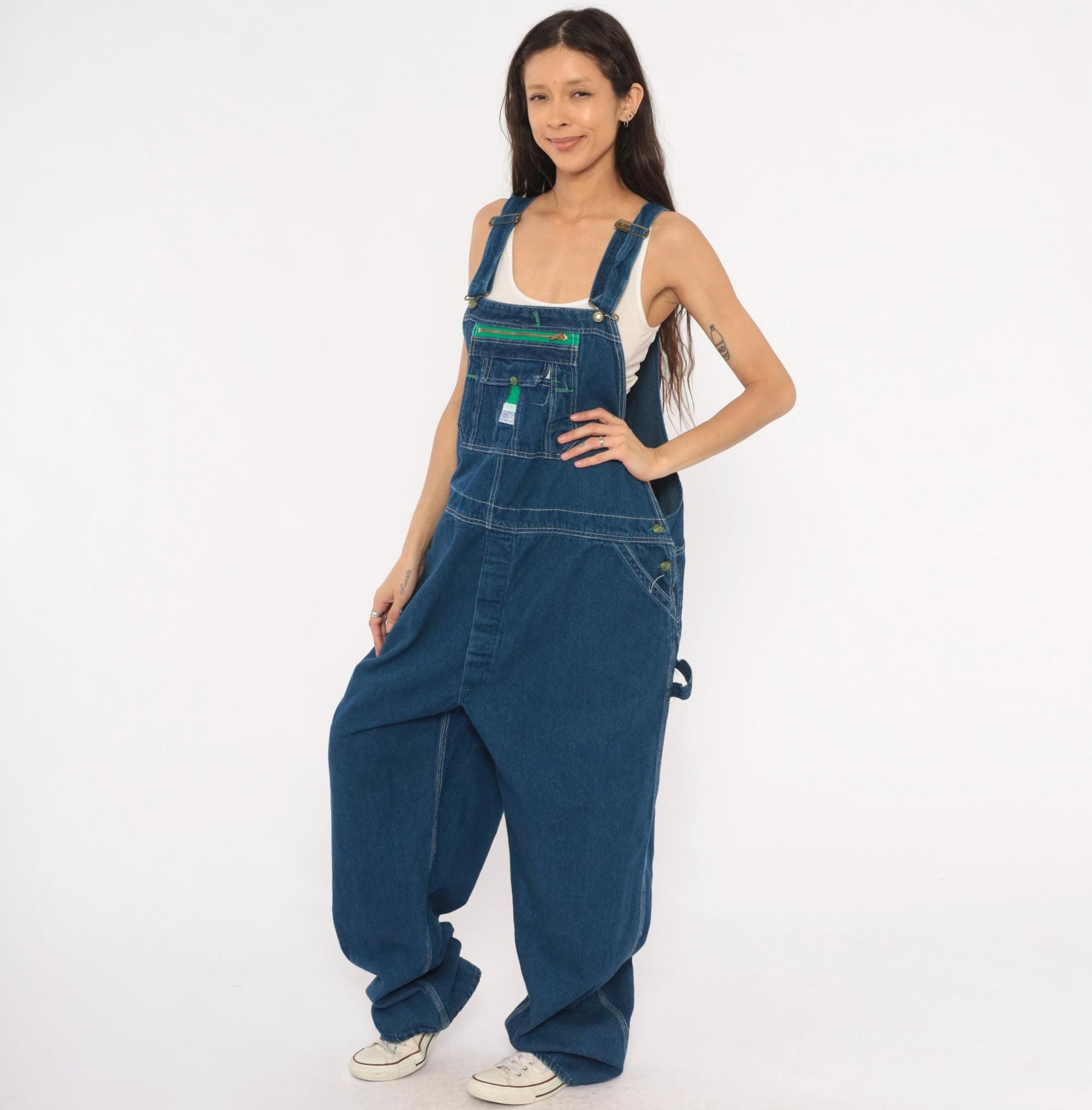 Y2K Liberty Denim Bib Overalls Green Pocket Carpenter Workwear Plus Size XXL