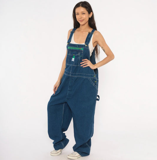 Y2K Liberty Denim Bib Overalls Green Pocket Carpenter Workwear Plus Size XXL