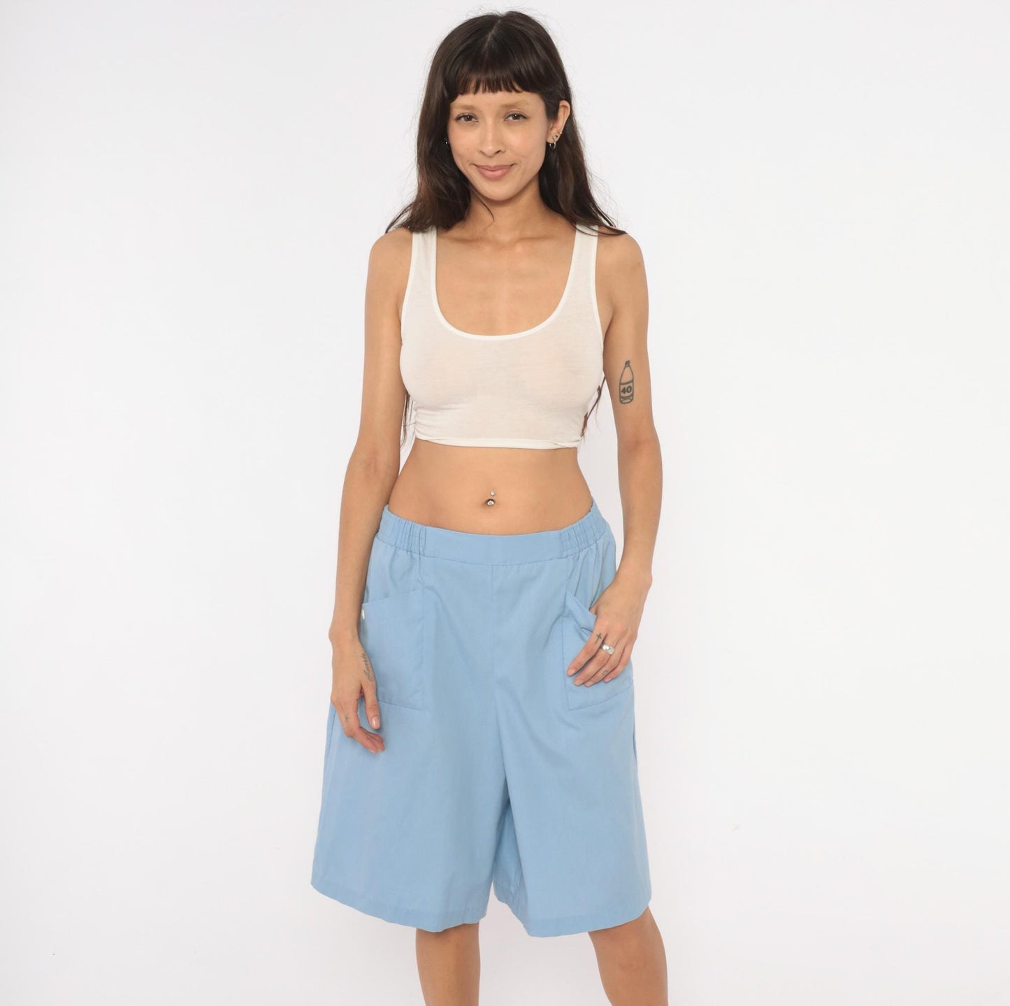 80s Haband Sky Blue Culottes Wide Leg Shorts Palazzo Pants Extra Large XL