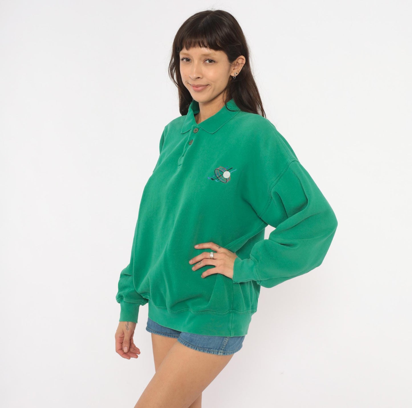 90s Pringle Sports Golf Polo Sweatshirt Green Embroidered Collared Large L