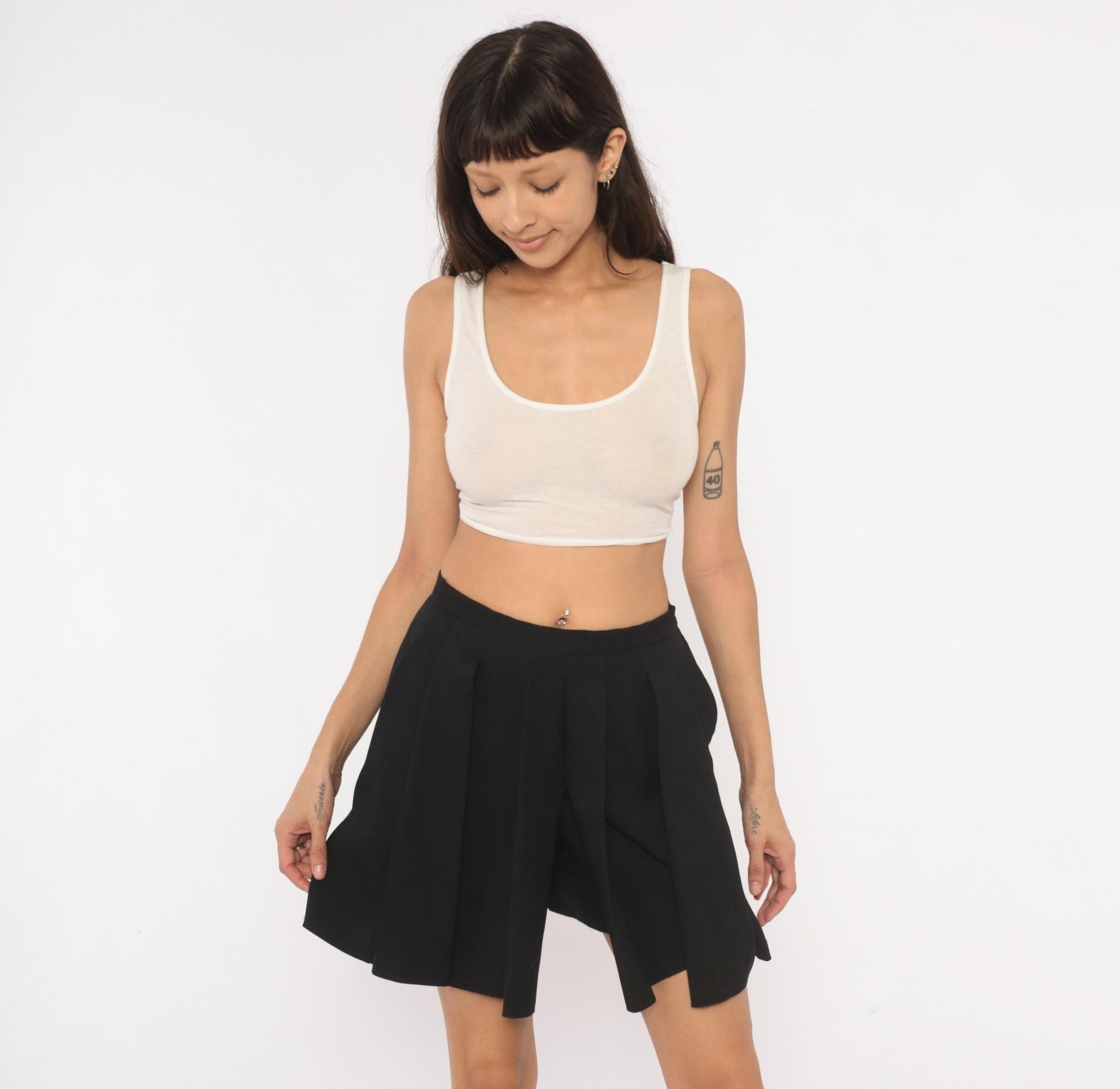 J. Crew 2000s Black Box Pleat Mini Skirt Flared A-Line Preppy Extra Small XS