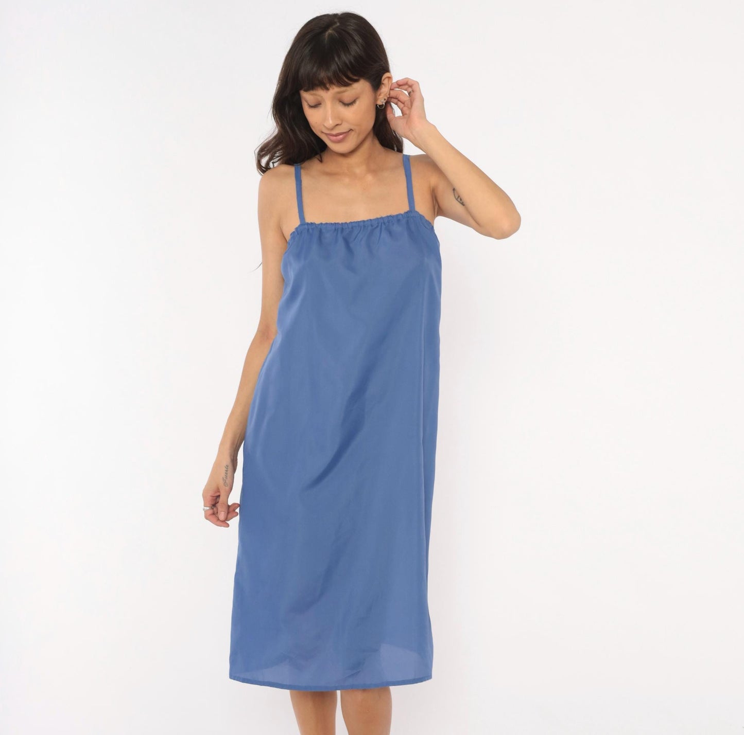 80s Periwinkle Blue Slip Dress Spaghetti Strap Knee-Length Cami Small