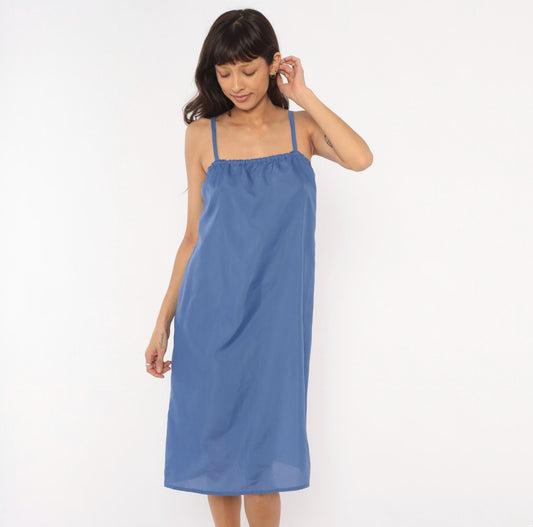 80s Periwinkle Blue Slip Dress Spaghetti Strap Knee-Length Cami Small