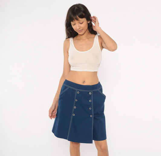 70s White Stag Navy Skort Double Breasted Wrap Shorts Sailor Medium M
