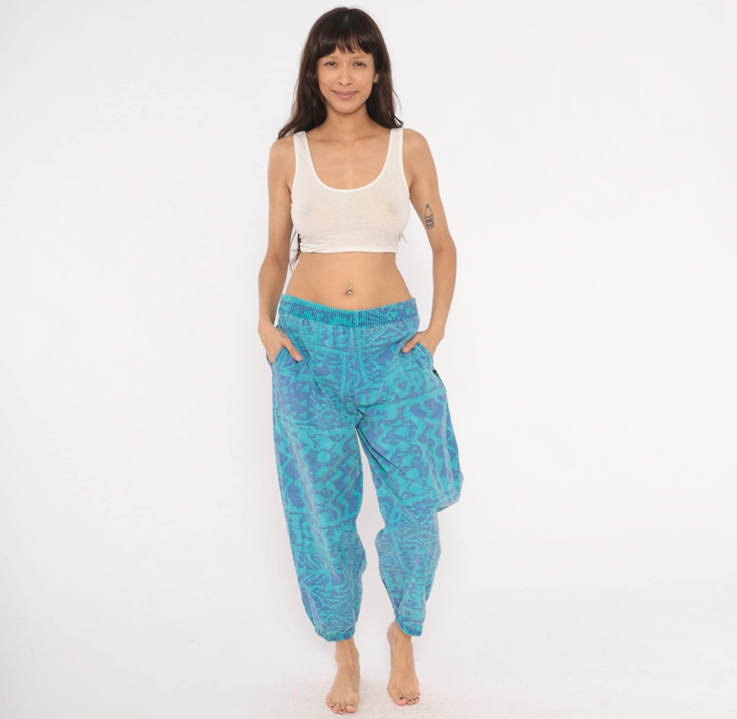 90s Ego Sportswear Tribal Joggers Teal Purple Abstract Geometric Medium