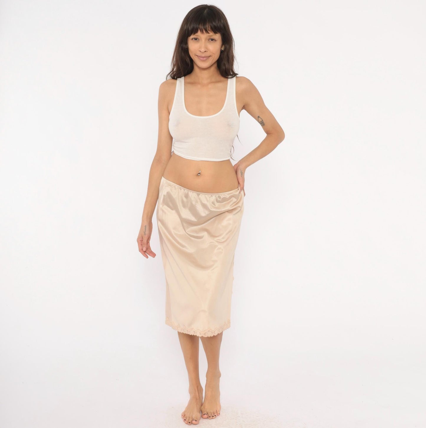 70s Sears Beige Half Slip Scalloped Lace Trim Nylon Medium
