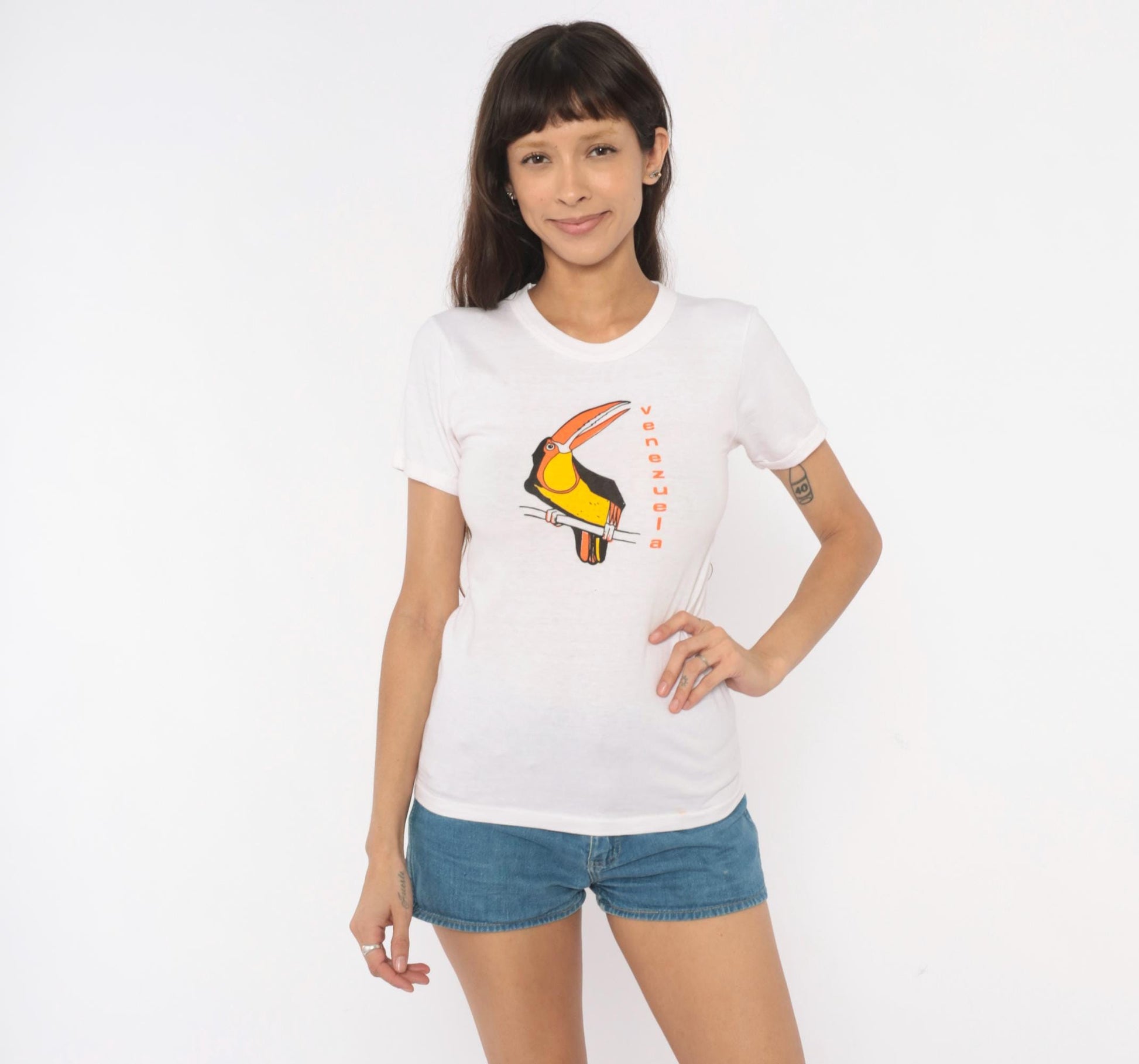 2000s Venezuela Toucan Graphic Baby Tee White Cotton Extra Small XS
