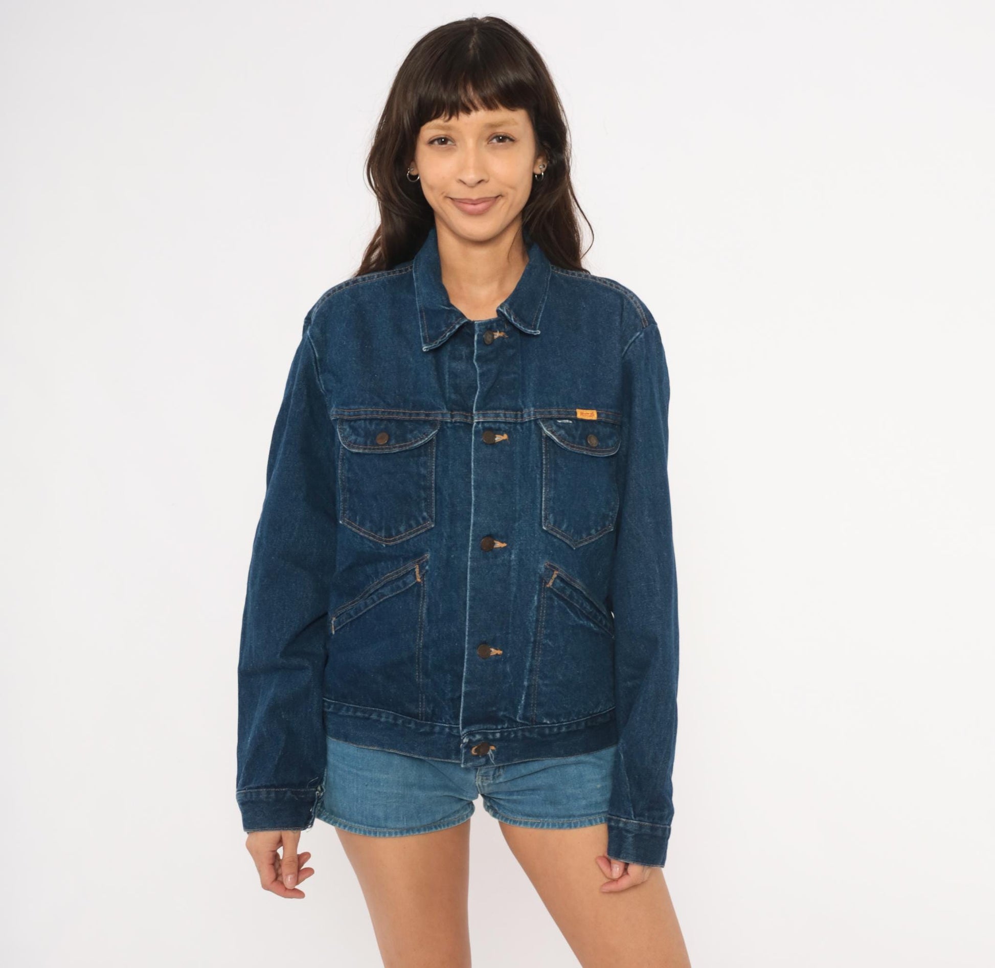 80s Rustler Dark Wash Denim Jacket Cotton Pointed Collar Medium