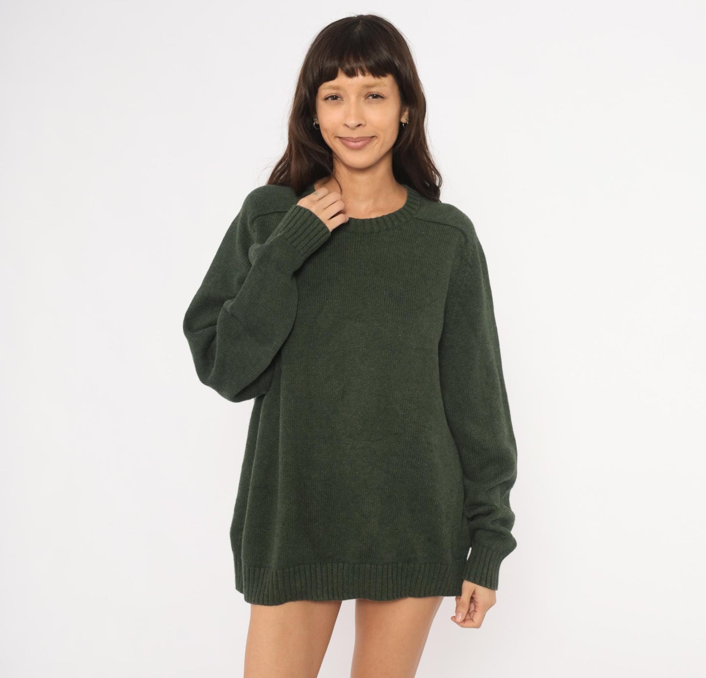 90s Lands End Dark Olive Cotton Knit Crewneck Pullover Extra Large XL
