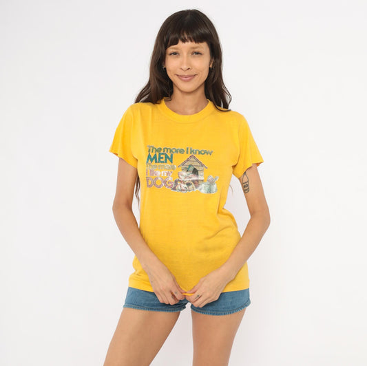 80s Poltermann Glitter Dog Graphic Tee Yellow Cotton Novelty Small