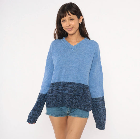 90s Westbound Colorblock Cotton Pullover V-Neck Cable Knit Extra Large XL