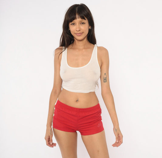 80s Nike Running Shorts Red White Stripe Cotton Athletic Extra Small XS