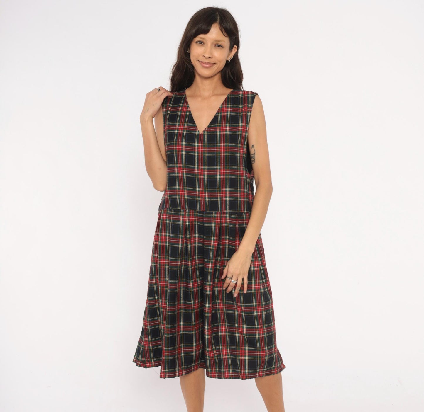 90s Baxter & Wells Plaid Jumper Dress Navy Red Green Tartan Large L