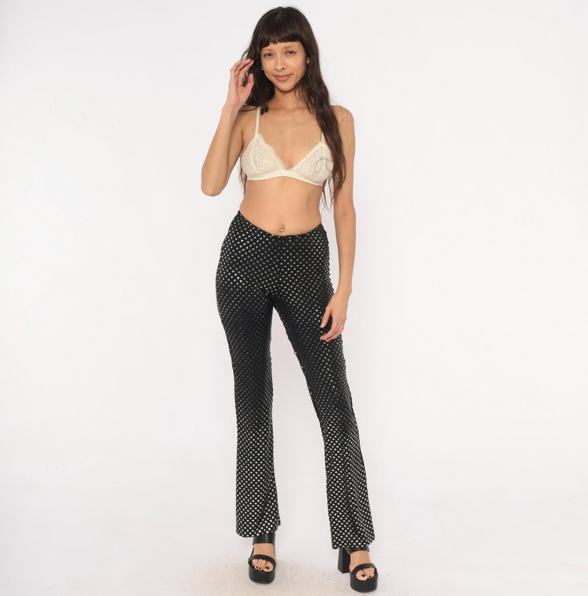90s Je Taime Black Sequin Straight Leg Pants Low Rise Small