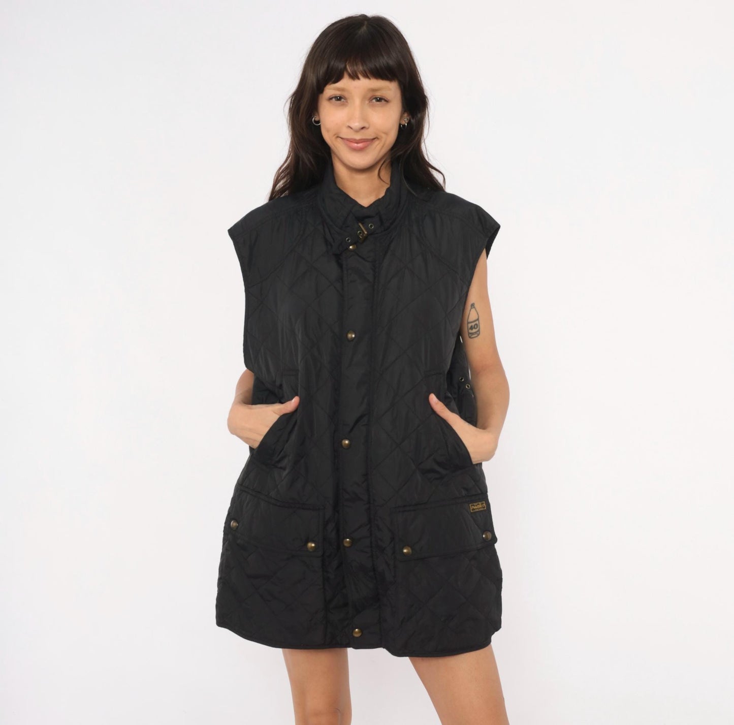Polo Ralph Lauren Black Quilted Vest Diamond Stitch Snap Front Extra Large XL