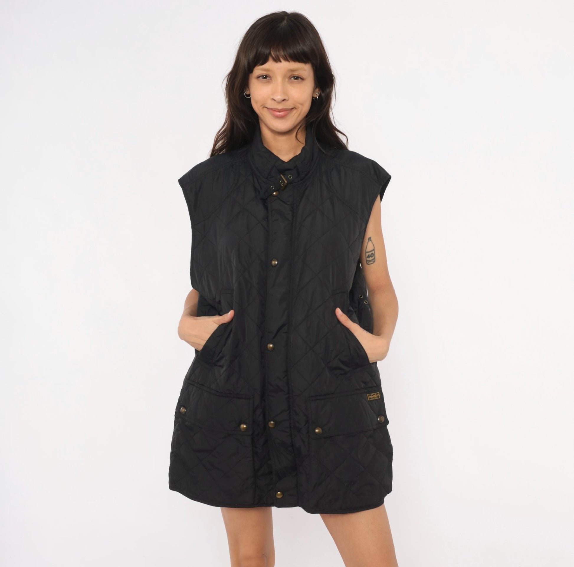 Polo Ralph Lauren Black Quilted Vest Diamond Stitch Snap Front Extra Large XL