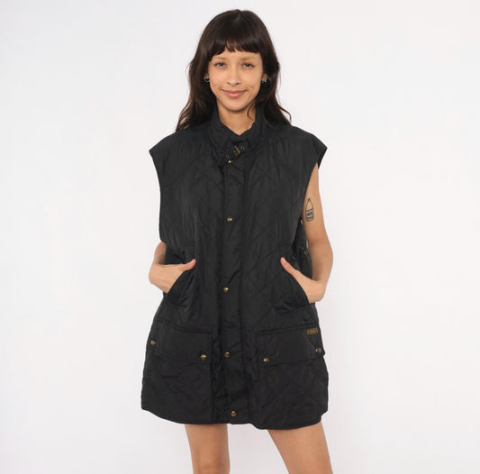 Polo Ralph Lauren Black Quilted Vest Diamond Stitch Snap Front Extra Large XL