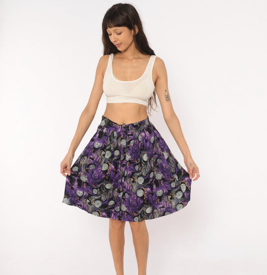 90s A Fine Line Abstract Swirl Mini Skirt Purple Button Front Small