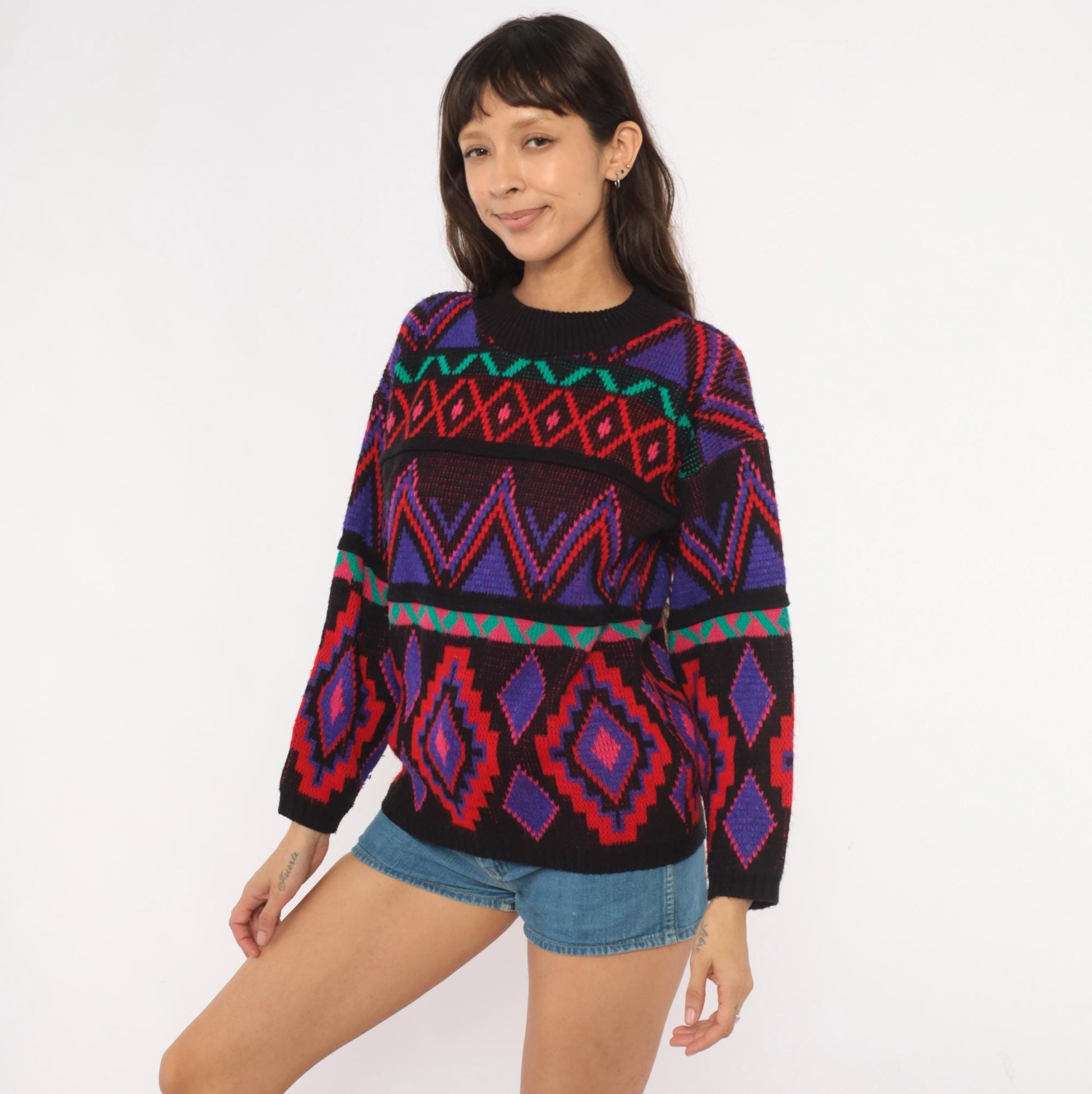90s Croquet Club Southwestern Geometric Knit Pullover Small S