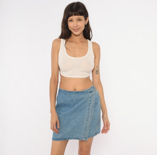 90s Calvin Klein Denim Mini Skirt Light Wash Blue A-Line Small S